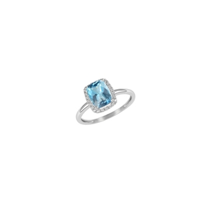 9K White Gold with Rectangle Shaped Blue Topaz Diamond Ring