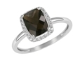 9K White Gold with Rectangle Shaped Smoky Quartz Diamond Ring-diamonds-Lotus Gold