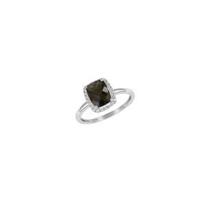 9K White Gold with Rectangle Shaped Smoky Quartz Diamond Ring