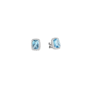 9K White Gold with Rectangle Shaped Blue Topaz Diamond Earring