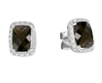 9K White Gold with Rectangle Shaped Smoky Quartz Diamond Earring-diamonds-Lotus Gold