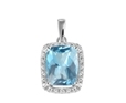 9K White Gold with Rectangle Shaped Blue Topaz  Diamond Pendant-pendants-Lotus Gold