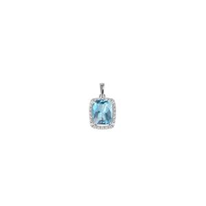 9K White Gold with Rectangle Shaped Blue Topaz  Diamond Pendant