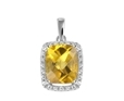 9K White Gold with Rectangle Shaped  Citrene Diamond Pendant-pendants-Lotus Gold