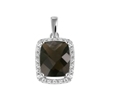 9K White Gold with Rectangle Shaped Smoky Quartz  Diamond Pendant-pendants-Lotus Gold