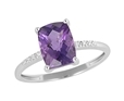 9K White Gold with Rectangle Shaped Amethyst Diamond Ring-diamonds-Lotus Gold