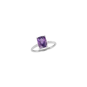 9K White Gold with Rectangle Shaped Amethyst Diamond Ring