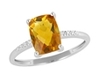 9K White Gold with Rectangle Shaped Citrene Diamond Ring-diamonds-Lotus Gold