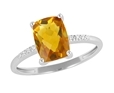 9K White Gold with Rectangle Shaped Citrene Diamond Ring-diamonds-Lotus Gold