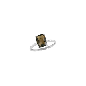 9K White Gold with Rectangle Shaped Smoky Quartz  Diamond Ring