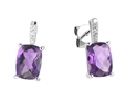 9K White Gold with Rectangle Shaped Amethyst  Diamond Earring-diamonds-Lotus Gold