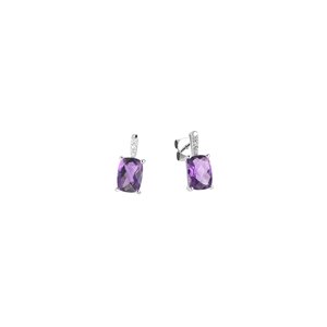 9K White Gold with Rectangle Shaped Amethyst  Diamond Earring