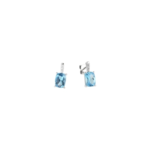 9K White Gold with Rectangle Shaped Blue Topaz  Diamond Earring