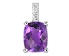 9K White Gold with Rectangle Shaped Amethyst  Diamond Pendant-diamonds-Lotus Gold