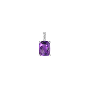 9K White Gold with Rectangle Shaped Amethyst  Diamond Pendant