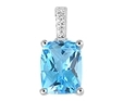 9K White Gold with Rectangle Shaped Blue Topaz  Diamond Pendant-diamonds-Lotus Gold