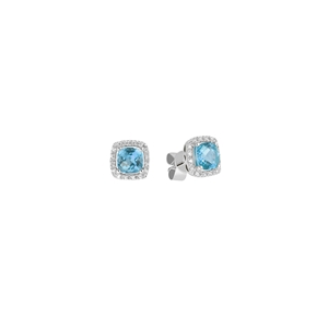 9k White Gold Square Shaped Blue Topaz Diamond Earring