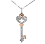 10kt White and  rose gold diamond key pendant-pendants-Lotus Gold