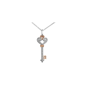 10kt White and  rose gold diamond key pendant