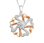 10KT WHITE/ROSE GOLD 0.15CT DIAMOND HEART FLOWER PENDANT-pendants-Lotus Gold
