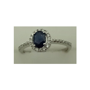 10 Karat White Gold Diamonf Ring with Blue Sapphire Stone