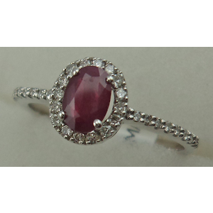 10 Karat White Gold Diamond Ring With Ruby Stone