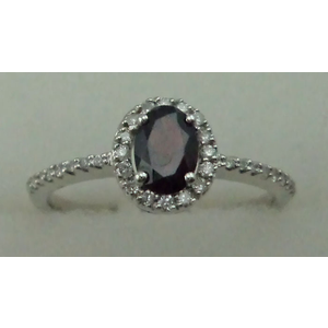 10 Karat White Gold Daimond Ring With Garnet Stone